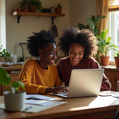 Two ladies behind a laptop