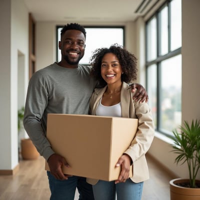 A couple holding a box